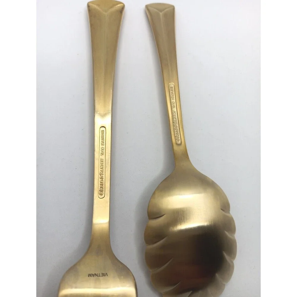 Reed & Barton Baquette Matte Gold 2 Piece Set 18/10 Stainless Vietnam Flatware